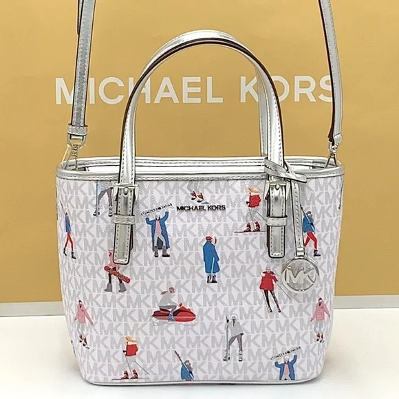 Michael Kors Jet Set Girls Print White Signature XSMALL Carryall Top Zip… - Picture 4 of 16